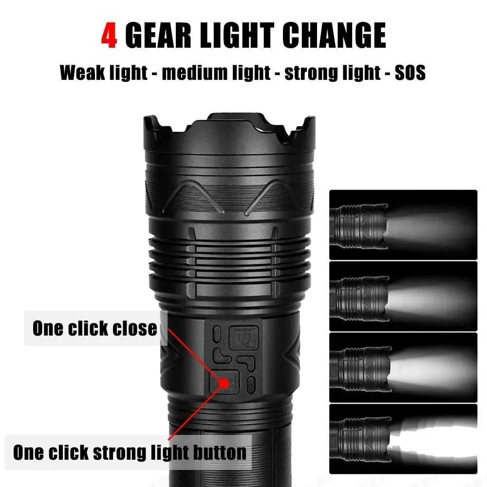 Most Powerful GT60 LED Flashlight Longrange Lighting Long Endurance Powerful Torch TypeC Charging Tactical Camping Lantern D250928