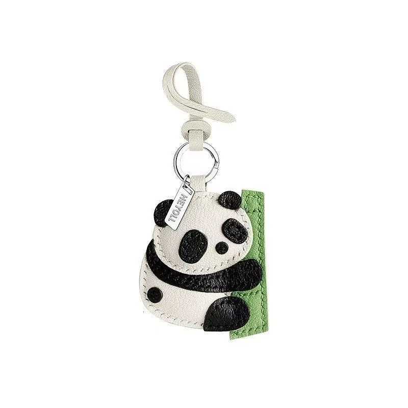 Luxury Handmade Sheepskin Leather Bag Charm Panda Leather Bags Pendant Personalized Creative Car Keychain Birthday Bag Accessories Y250929as