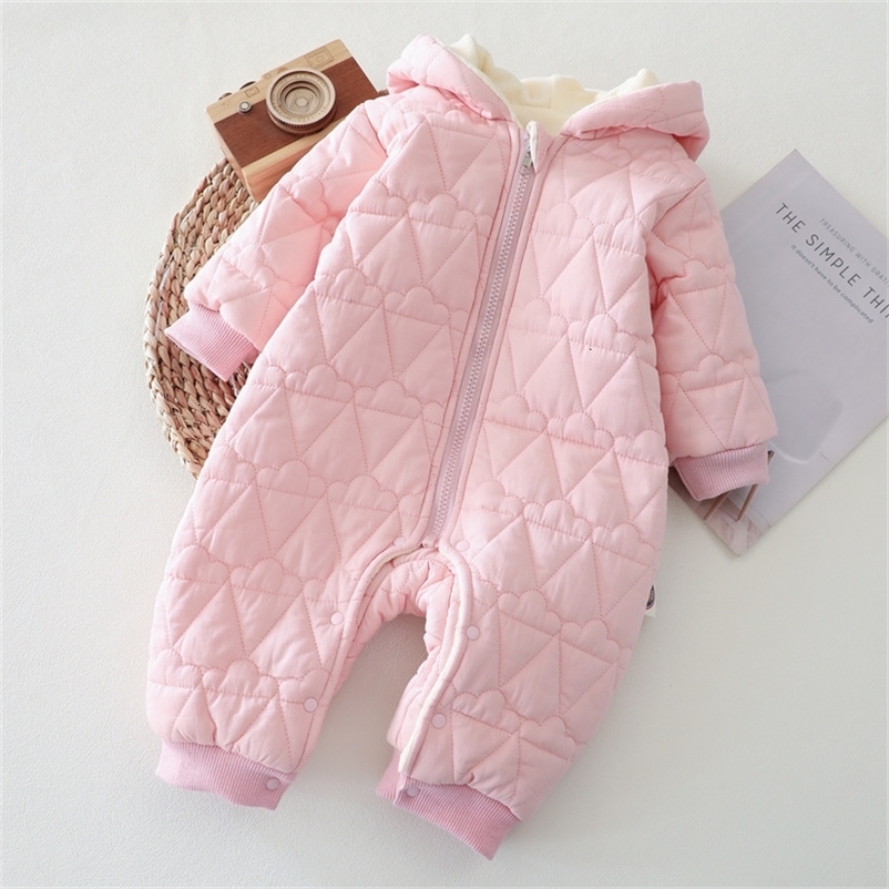 Rompers Autumn Winter Baby Plus Velvet Thicken Embroidery Ice Cream Cardigan Hooded Romper Boy Girl Infant Cotton Solid Fashion Jumpsuit 230914bj