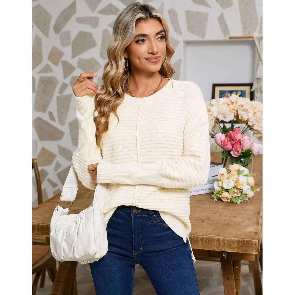 Autumn Solid Color Twisted Sweater Women's Fashion American Style Round Neck Long Sleeve Pullover Knitwear