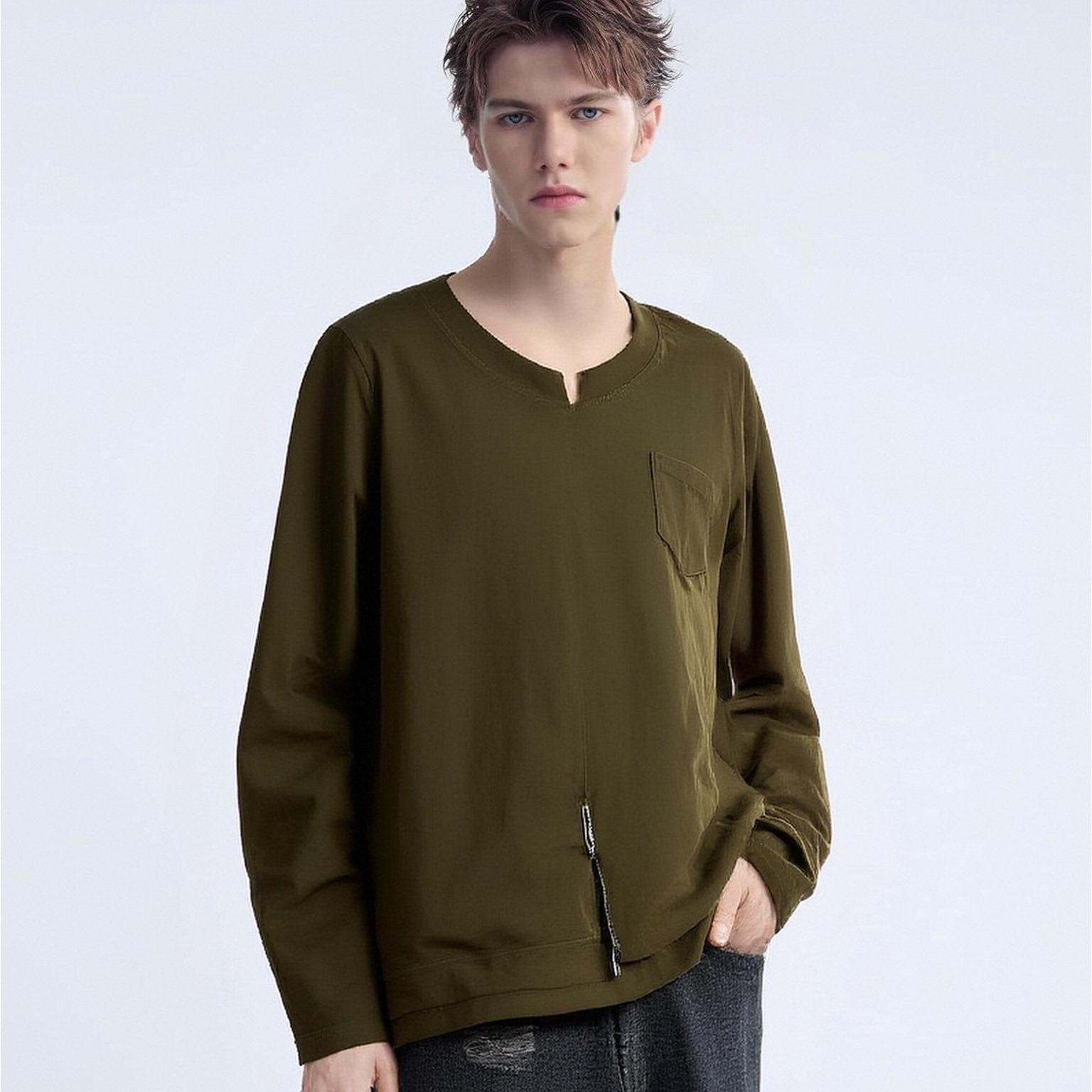 Solid Color Crew Neck Hoodie - Loose American Retro Casual Top with Split Pockets, Autumn & Winter Unisex, Customizable Pattern-02008