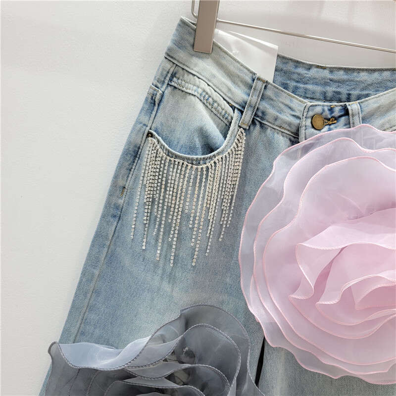 Women's Clothing Heavy Design High Waist Jeans For Women New Korean Version All Match Hip Covering Slim Straight Wide Leg Pants