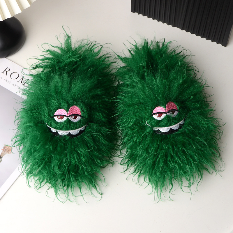 Popular Trend Fur Cotton Slippers Cute Funny Smiling Face Plush Women's Cotton Slippers Autumn And Winter New Designer Shoes