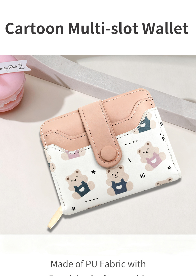Wallets Cute Cartoon Bear Pattern Wallet for Women, Minimalist Small Multi - slot Purse with Easy Storage, Fashionable Compact Card Holder 086