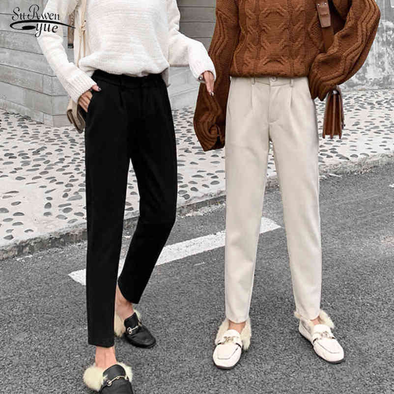 Autumn and Winter Woolen Harem Pants Women Straight Casual Trousers Women Full Length High Waist Pants Pantalon Femme 6994 50 210518