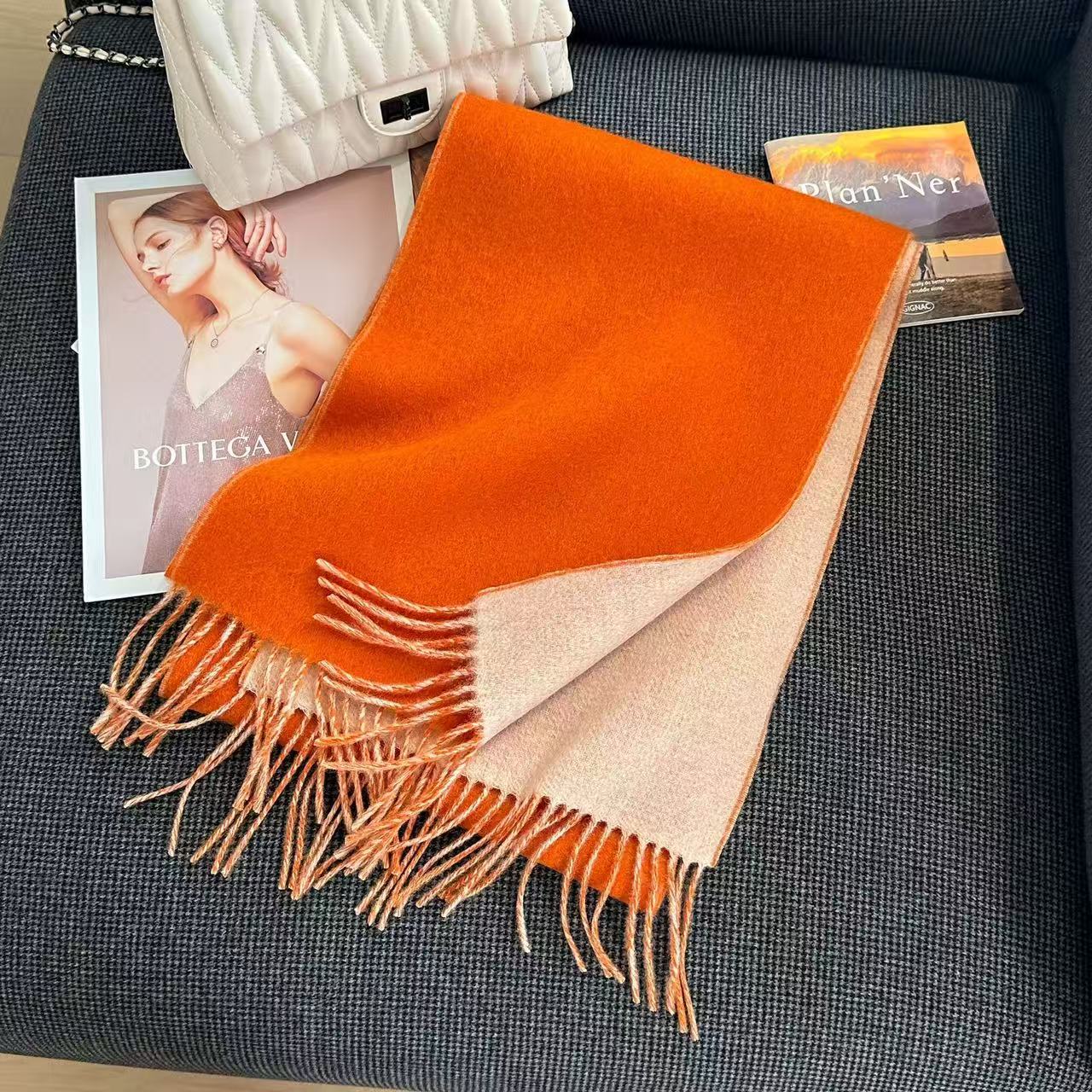 T1876 Women's Double-Sided Wool Scarf, Thickened for Fall/Winter, Multiple Colors, Windproof, Stylish and Versatile, Solid Color