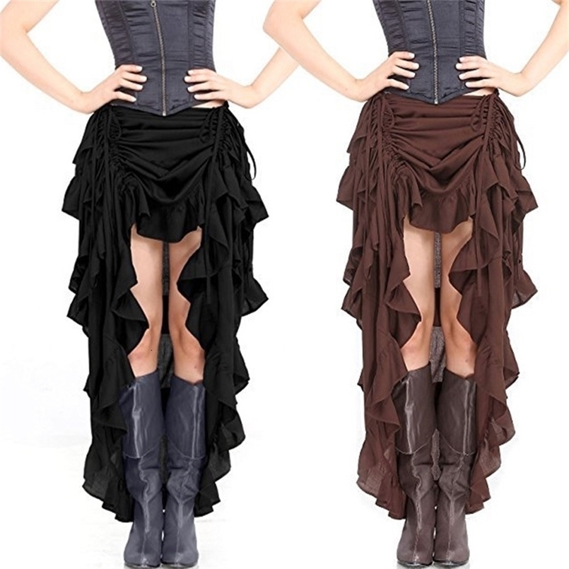 S-6XL Black Brown Vintage Corset Irregular Skirt Pirate Skirt Adult Women Gothic Patchwork Steampunk Ruffles Corset Skirt 250417