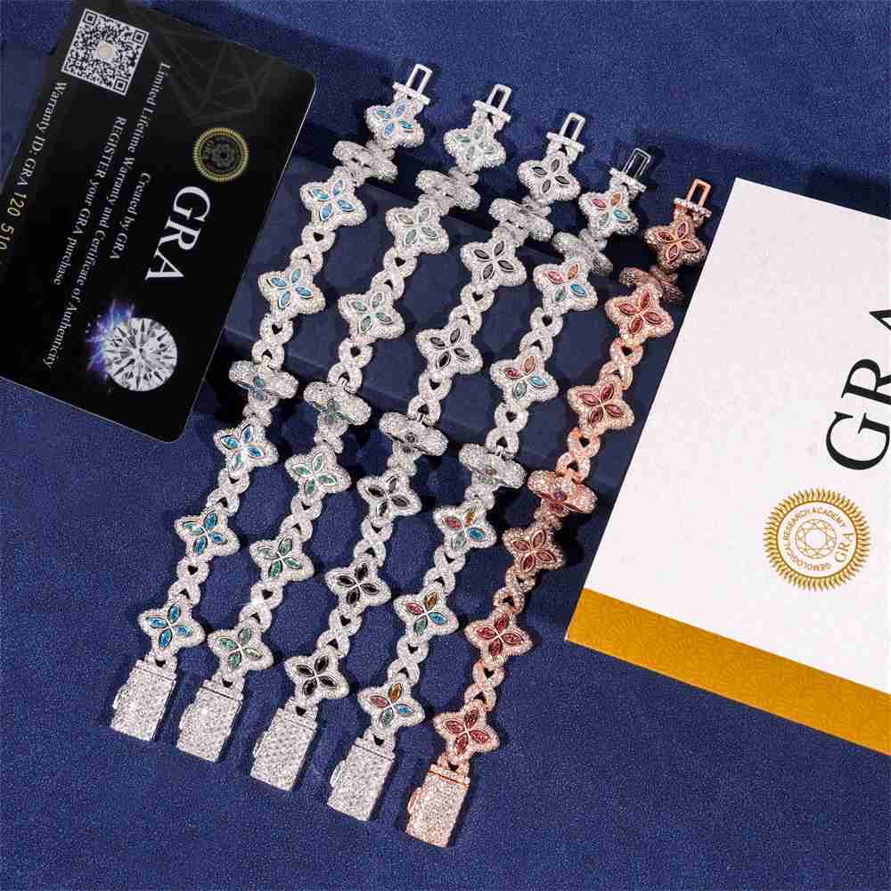 925 Silver European American HipHop Street Fashion Bracelet CrossBorder 15mm Explosion Color Cuban VVS Moissanite Bangle