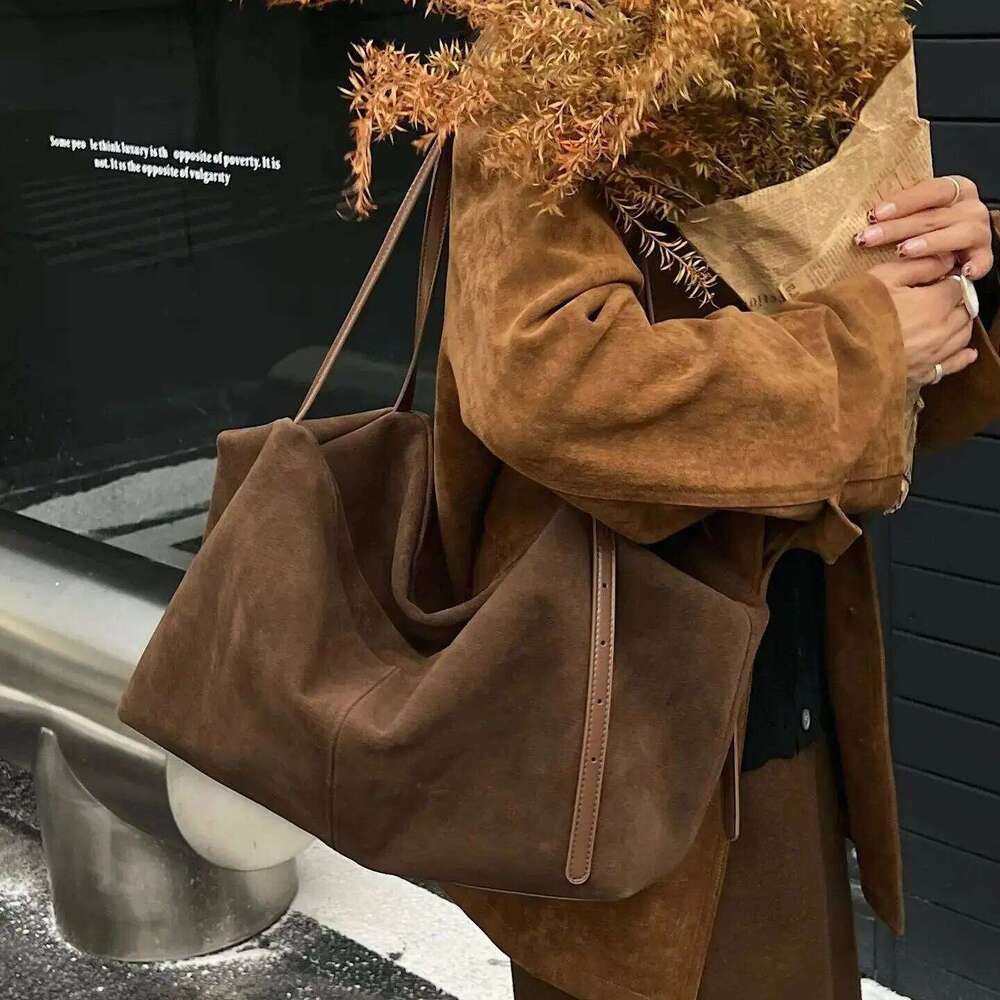 Women's Suede Cow Genuine Leather Shoulder Bags Ladies Soft Cowhide Crossbody Vegetable Basket Handheld Bag Mdng916