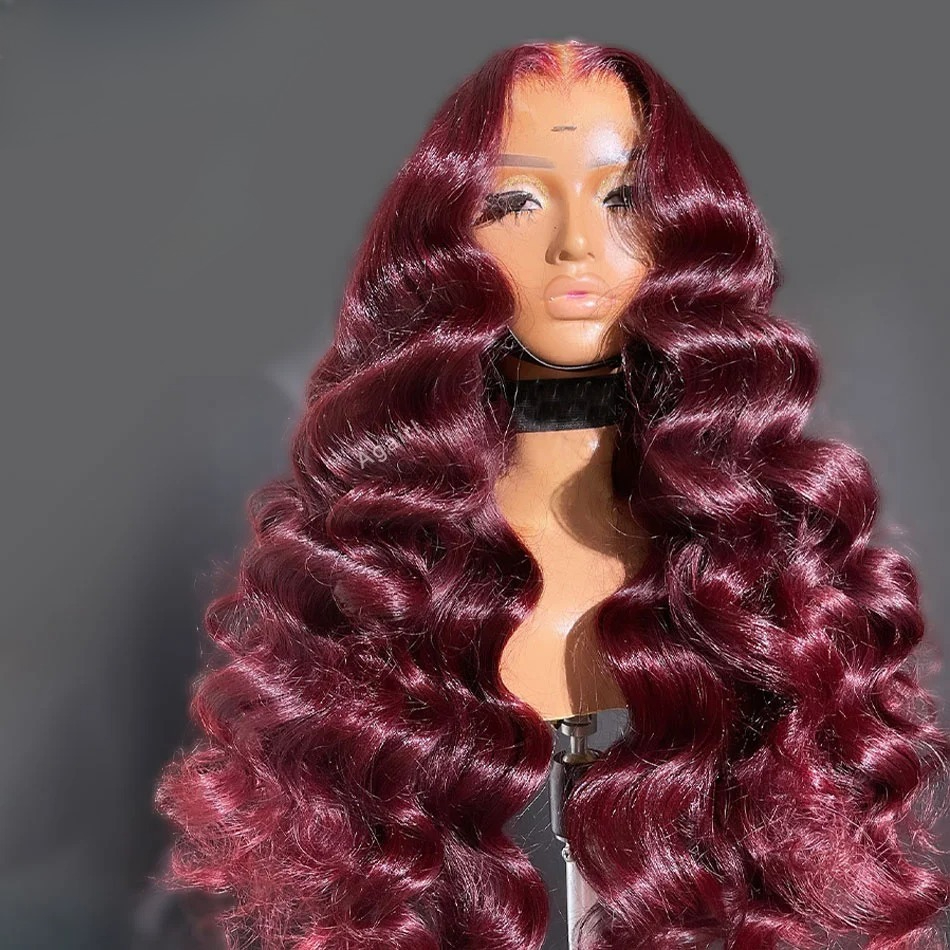 Ombre Highlight Red 13X4 Lace Closure Body Wave Wigs Pre Plucked 200% Peruvian 13x6 Lace Frontal Human Hair Wigs Ready To Wear for Women