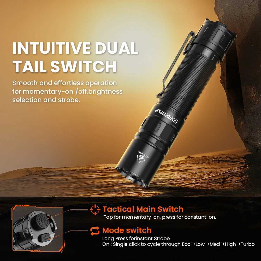 SOFIRN SK30 3000LM Tactical Flashlight 6000K SFT70 LED Light 21700 USB C Rechargeable EDC Torch with Double Switch D250928
