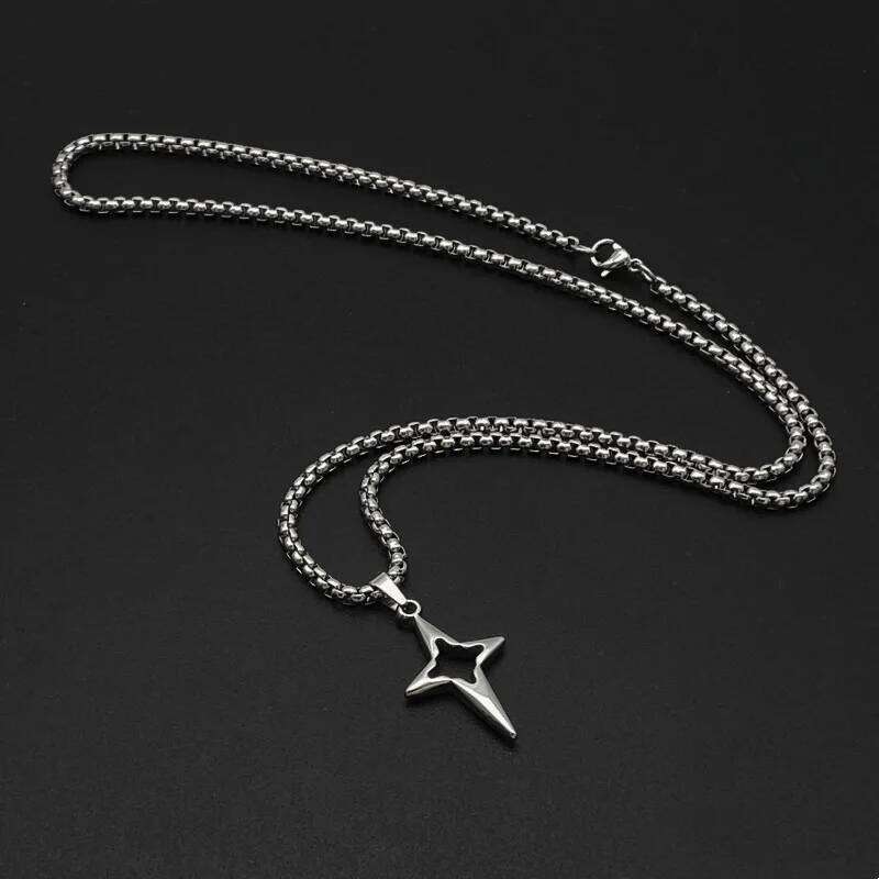 Minimalist Star Cross Pendant Necklace for Women Men Punk Hip Hop Unisex Neck Chain Y2K Fashion Jewelry Gifts
