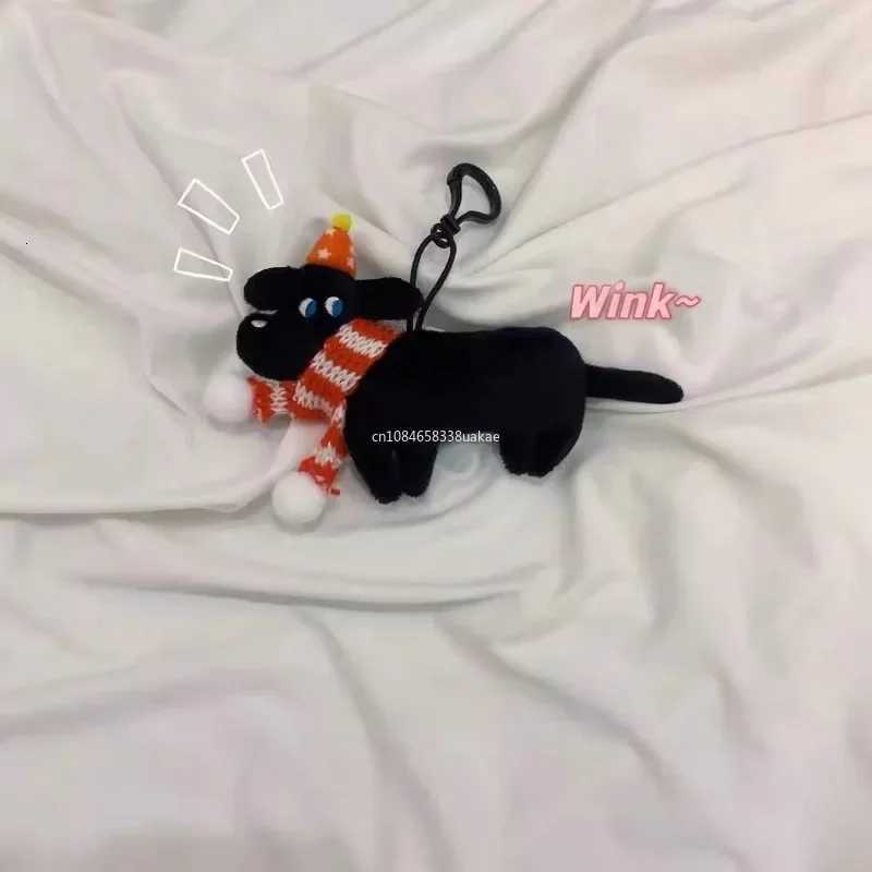 Backpack Charms Black Dog Keychain Cute Korean Style Plush Doll with Scarf Cartoon Christmas Puppy Pendant Gifts XJ250928