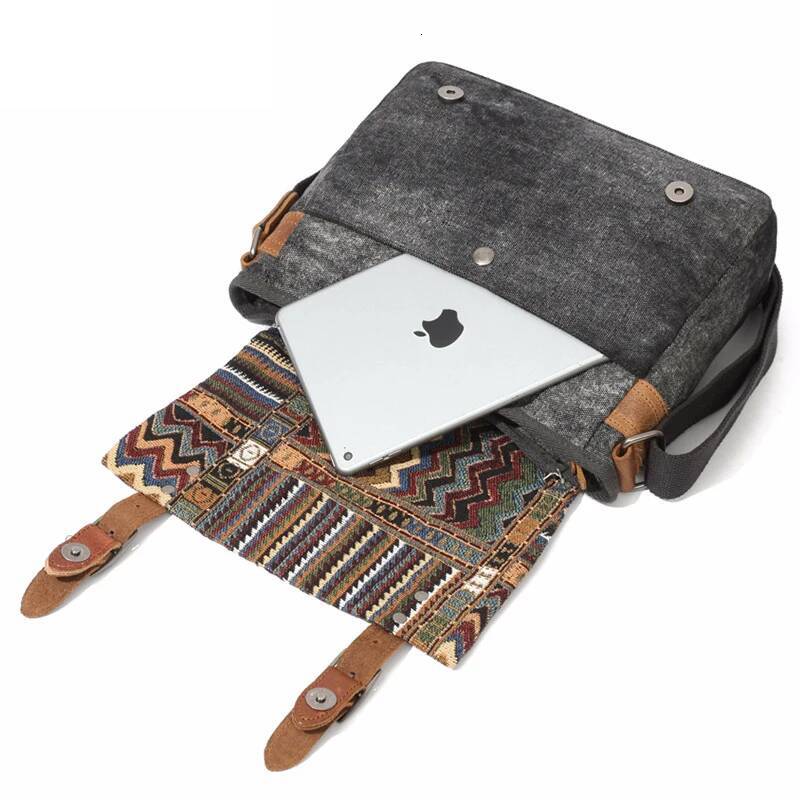 High Quality Waxed Canvas Shoulder National Style Crossbody Young Men Patchwork Color Flap Sling Bag 2022 high-quality