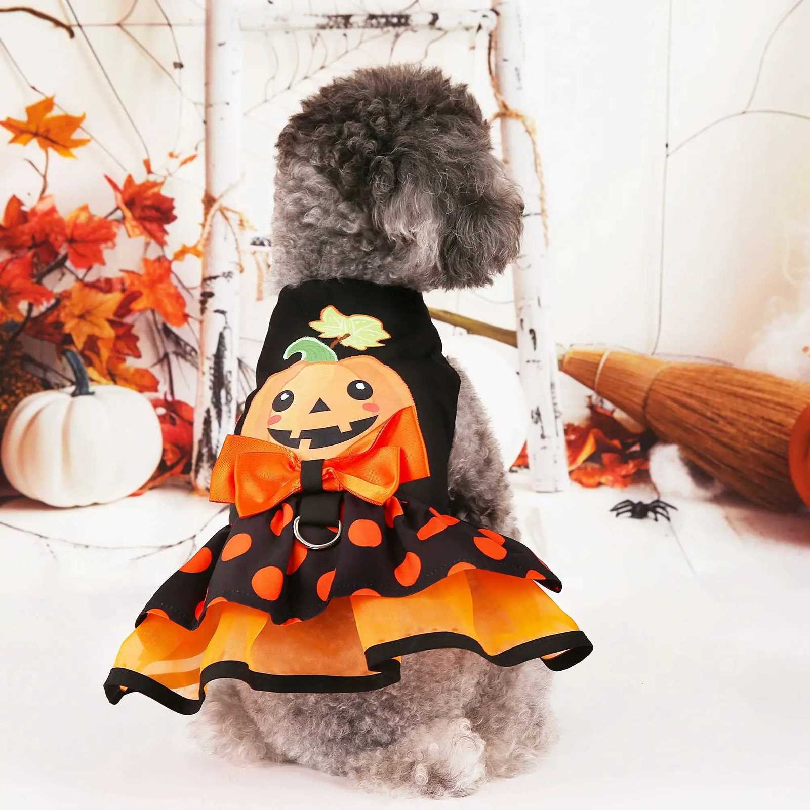 Dog Dresses Pumpkin Pattern Printed Orange Dog Bow Cute Pet Dress for Halloween Party Dress Teddy Chihuahua Clothes X250928