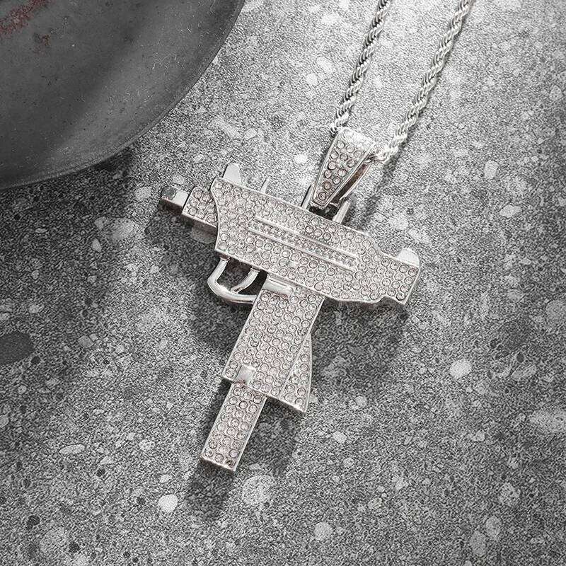 Bling Iced Out Subhine Gun Pendant Necklace for Men Hip Hop Rock Street Party Cool Jewelry