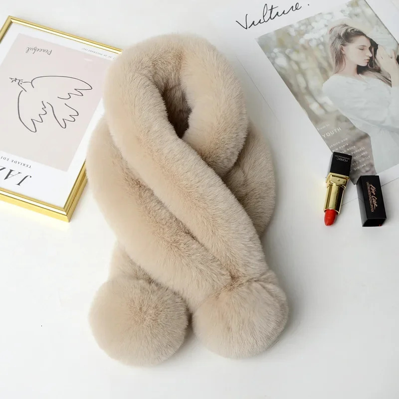 Women Fashion Autumn and Winter est Warm Scarf Fur Rabbit Plush Thick Scarf Solid Color Fur Ball Cross Clothes Accessories 250928