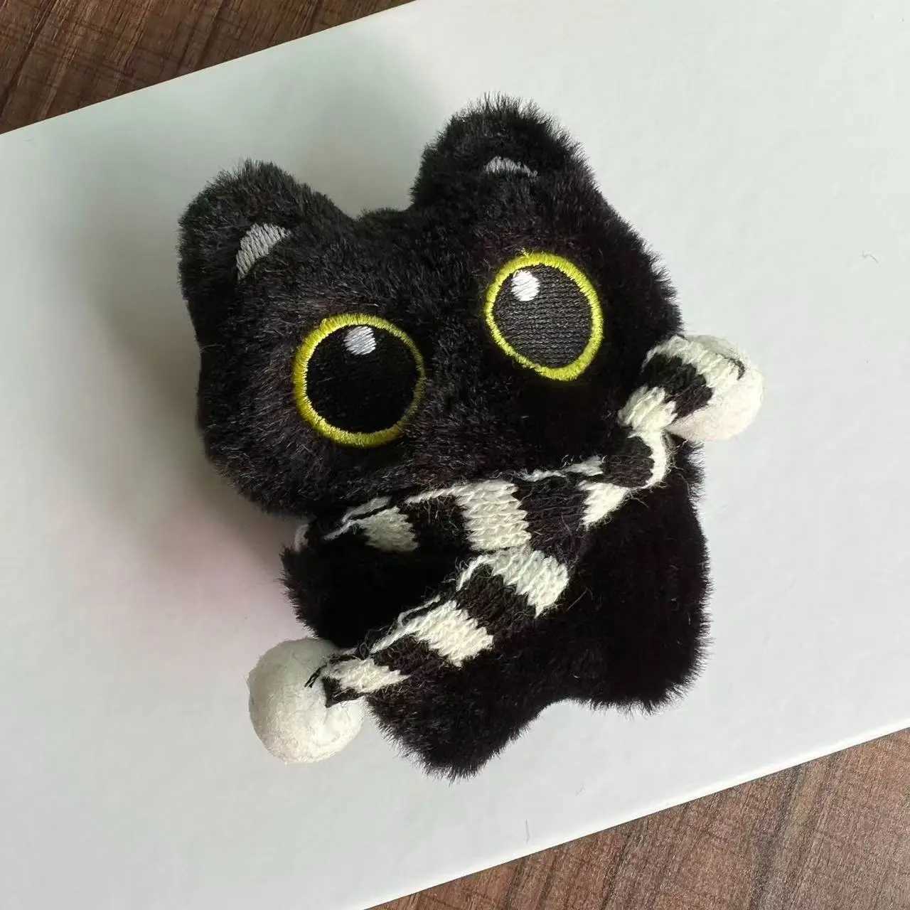 Cute Mini Black Cat Pendant Keychain Cartoon Plush Kitten Doll Charms With Beaded Chain Cuddly Black Kitten For Boys Girls GiftsXJ250928