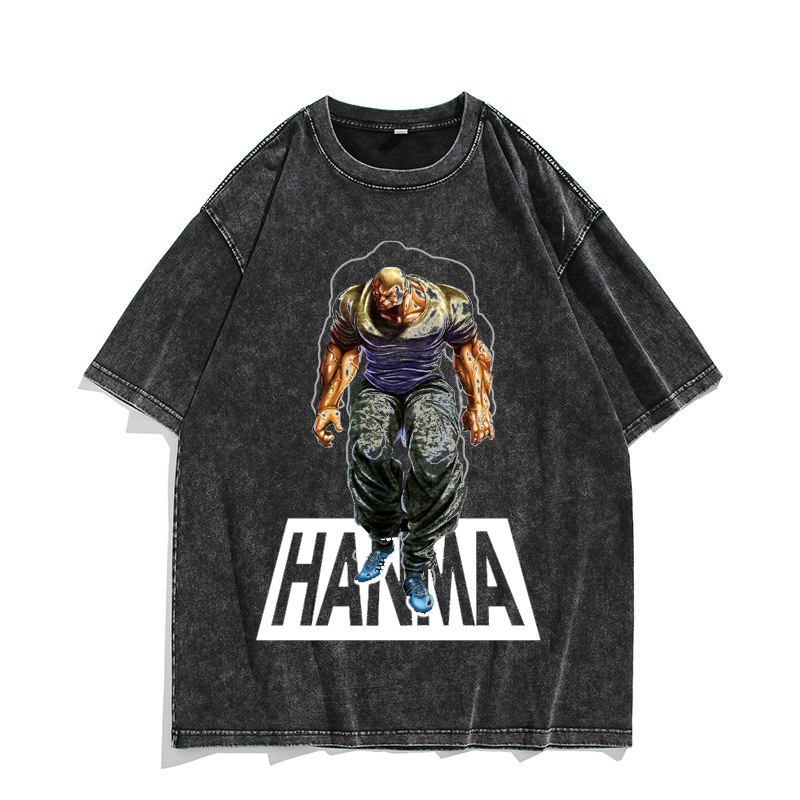 European & American Washed Vintage Short-Sleeve T-Shirt Anime Jack Hanma American High-Street Top - TT8339