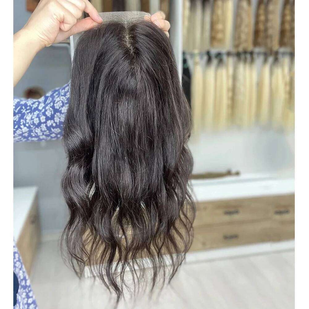 Virgin Human 8"X 8" Wefted 4X4 Inch HD Lace Base Topper Hairpiece Natural Wavy Hair Extensions With Clips Xiusiyuan2509