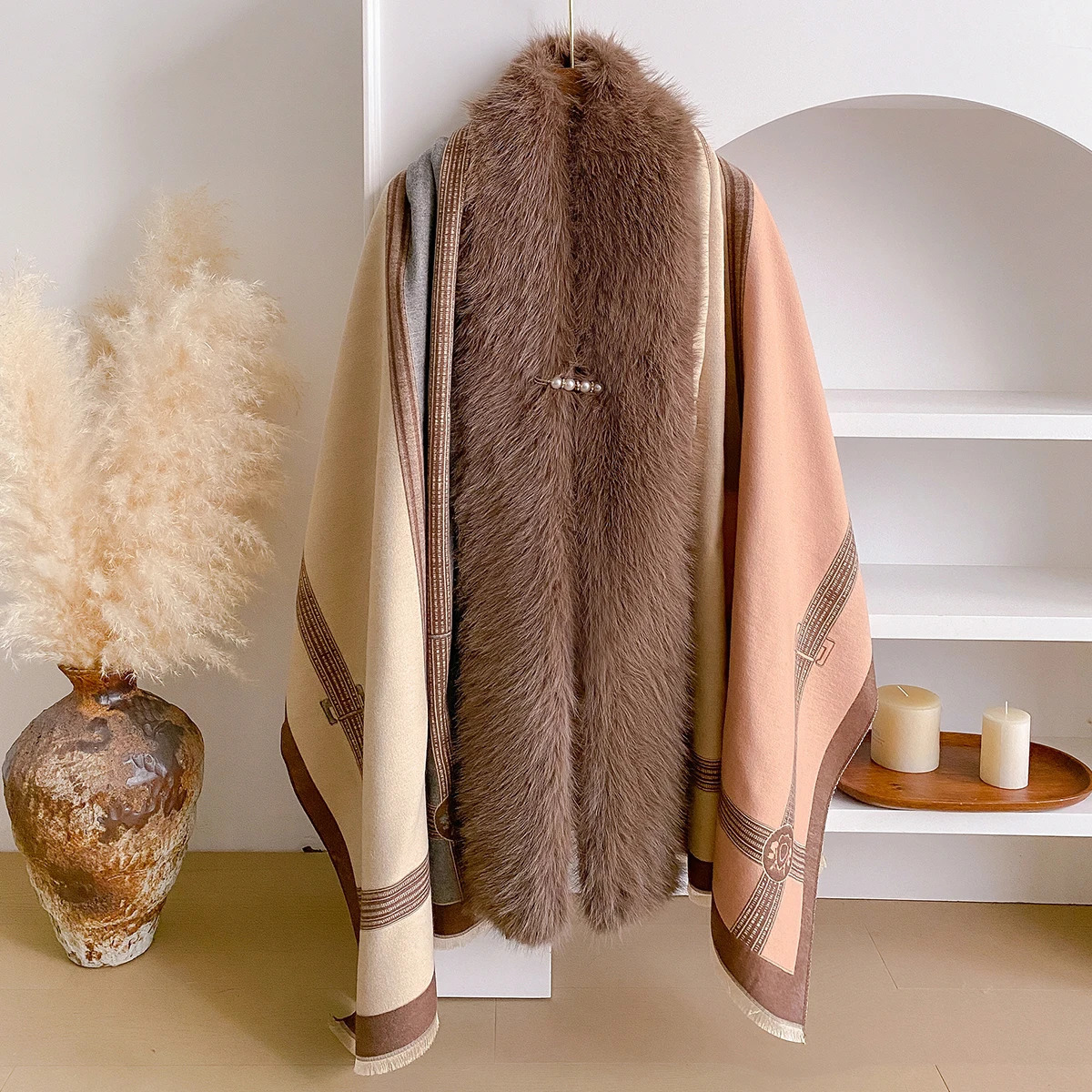 Fashion Soft Faux Rex Rabbit Fur Coat Shawl Cape Hooded Jacquard Knit Blends Scrave Winter Loose Cloak Scraf Mother Gift 250928