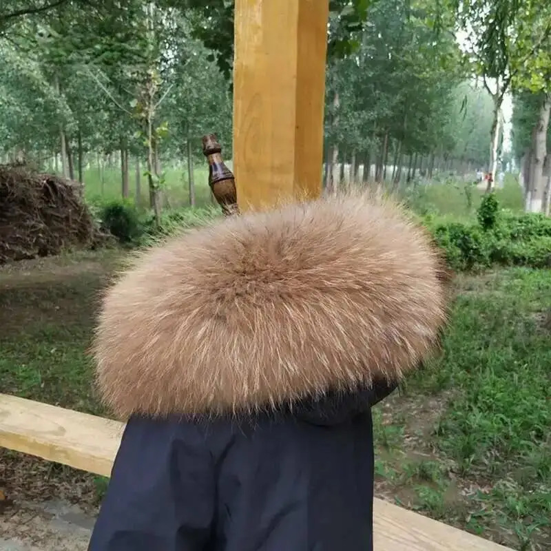 Real Raccoon Fur Collar For Winter Coat Hood Decor Furry Fur Collar Women Men Real Fur Shawl Warm Large Size Fur Scarf 250928