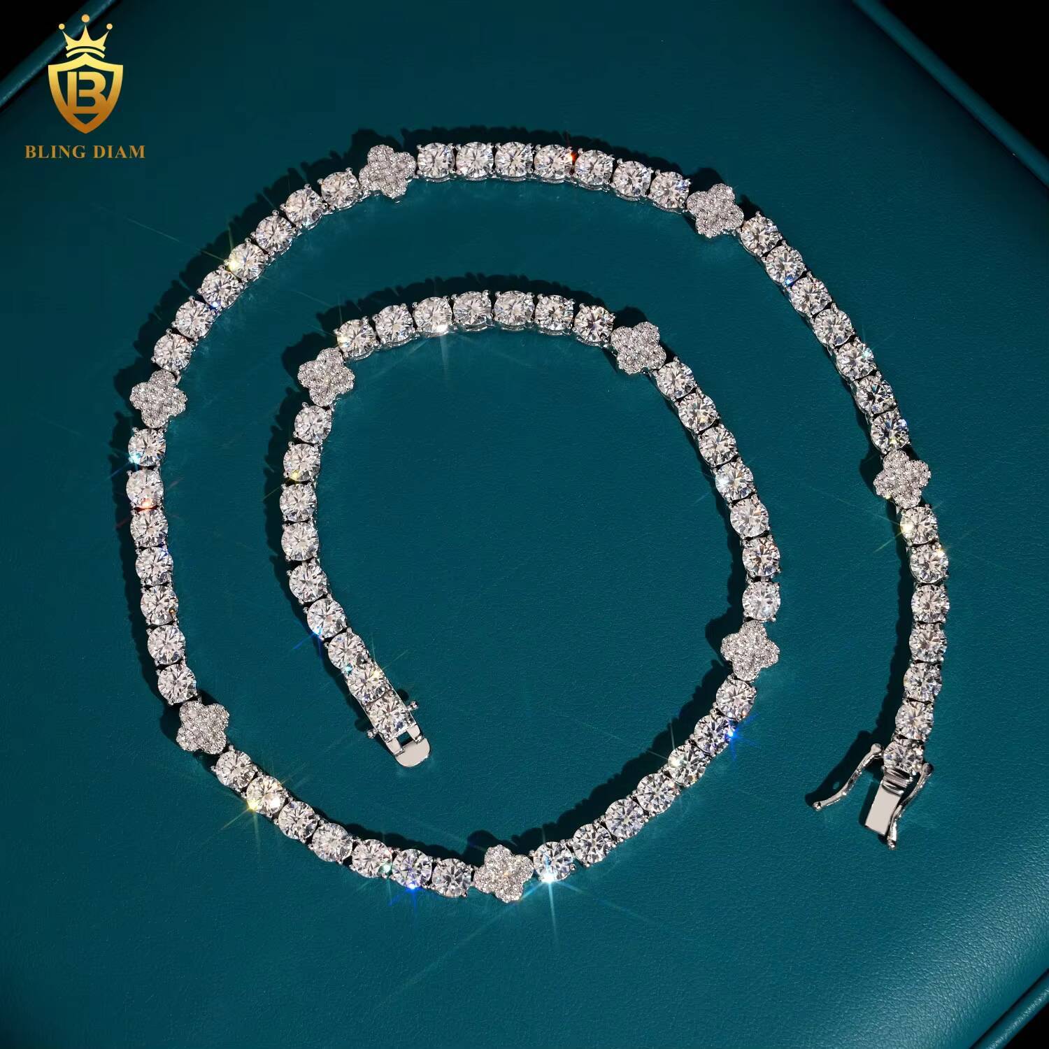 5mm Fine Jewelry 925 Sterling Silver Vvs Moissanite FourLeaf Clover Tennis Chain Bracelet Necklace Set