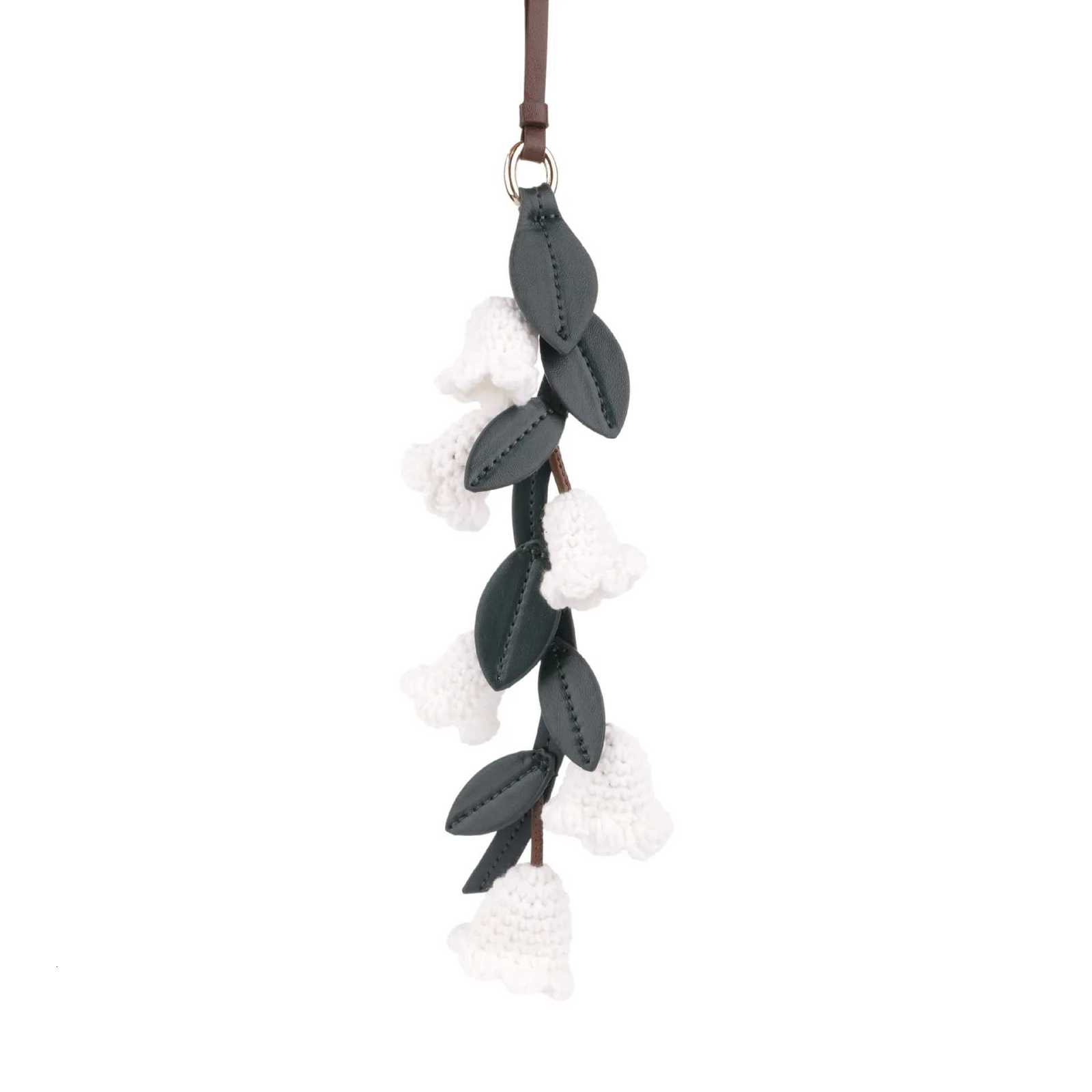 Luxury White lily of the valley bag charm handmade Cowhide woven flower pendant knitted highend Flower Shaped bag accessories Y250928as