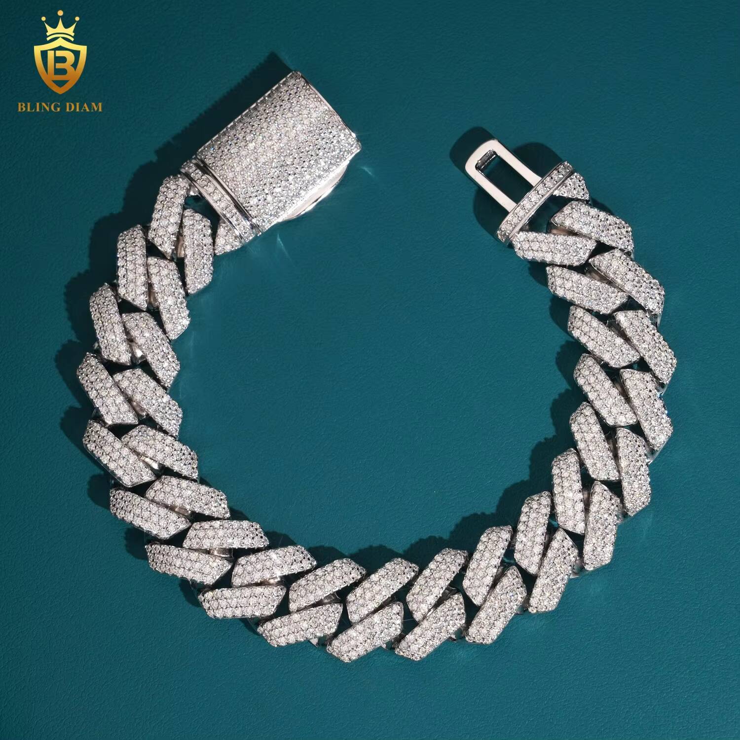 New Designs Fashion 925 Sterling Silver 15MM Cuban Link Chain Moissanite Cuban Bracelet Men HipHop Style Pass Diamond Tester GRA