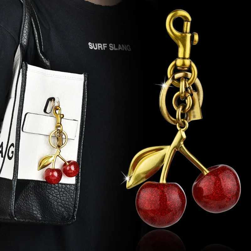 Luxury Fashion Red Cherry Keychain Fruits Cherries Pendant Keyring Women Men Jewelry Bag Accessories Gift Cute Keychain Y250929as