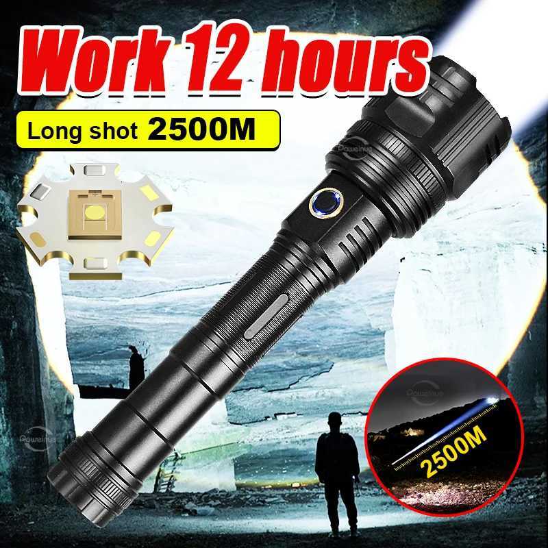 High Power Led Flashlight Rechargeable LED Flashlights High Power Zoom Torch Long Range 2500m Camping Hunting Outdoor Lantren D250928