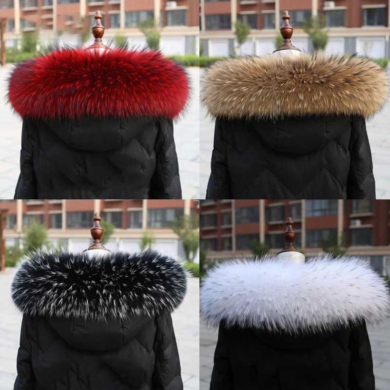 Natural Real Raccoon Fur Collar winter women Down Coat Hood Decor Fur Trim Warmer Fur Scarf Ladies Genuine Shawls 250928