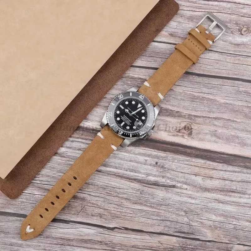 Suede Leather Strap for Seiko for Huawei Watch GT3GT4 Watch Band Vintage Bracelaet Handmade Stitching Wristbands 18mm 20mm 22mm W250928