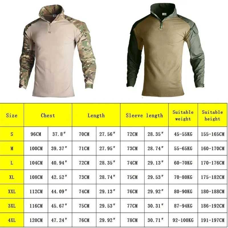 Outdoor Long Sleeve Tactical Shirts Combat Shirt 4 Zipper Ripstop Cotton Wearresisting Camo Airsoft T Shirts Men Clothing W250928