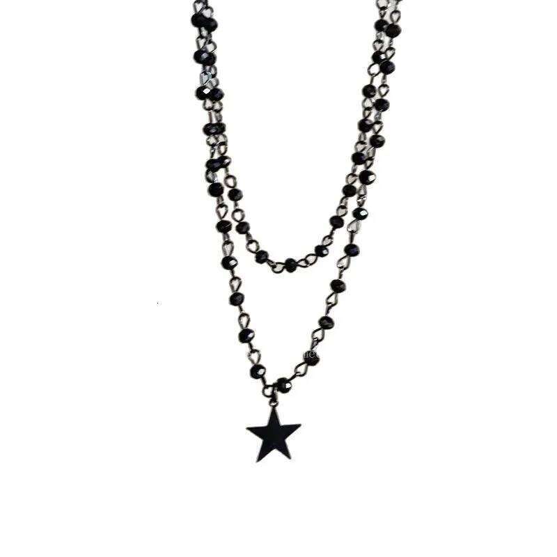 Y2K Punk Double Layered Black Crystal Bead for Women Hip Hop Cool Star Pendant Necklace Fashion Jewelry Accessories