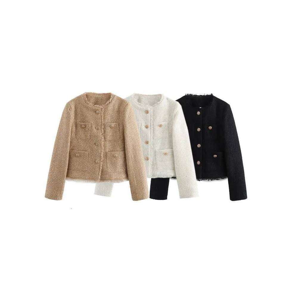 Tweed Basic Jacket Coat Women Clothing Woolen Long Sleeve Front Button Female Outerwear Chic Tops