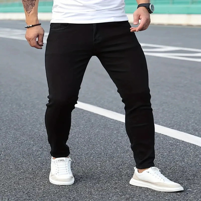 Men Classic Advanced pencil Jeans Jean Homme Man Soft Stretch Black Biker Masculino Denim Trousers Mens Solid Pants 241126wtt