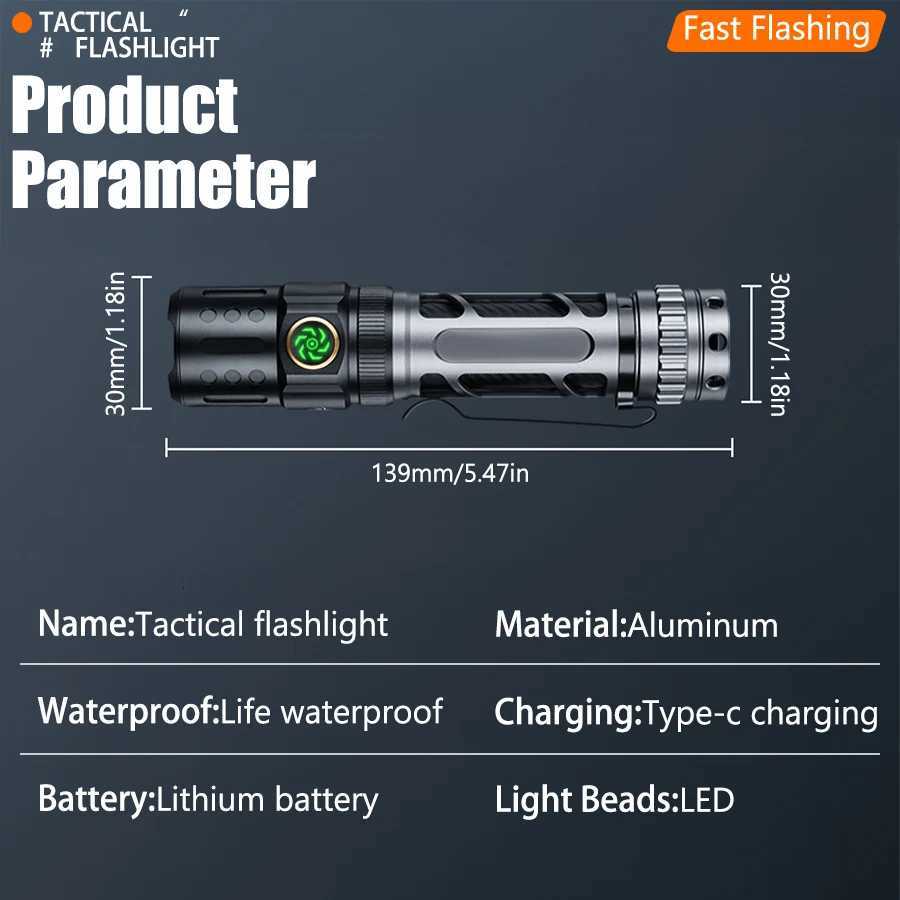 High Power Led Flashlight Aluminum Alloy Rechargeable Tactical Flashlights Tiki Flash Outdoor Fishing Camping Waterproof Lamp D250928