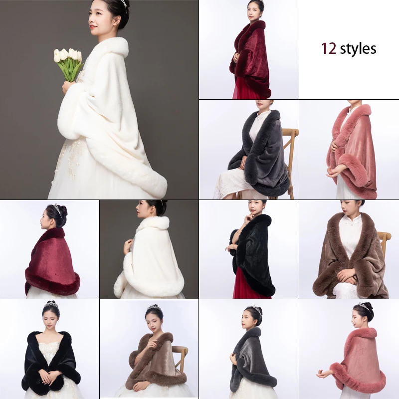 Autumn Winter Faux Fur Shawl Scarves Lady Plush Scarf Stole Cover Up For Wedding Party Bridal Fur Shrug Shawl Wrap Cape 250928