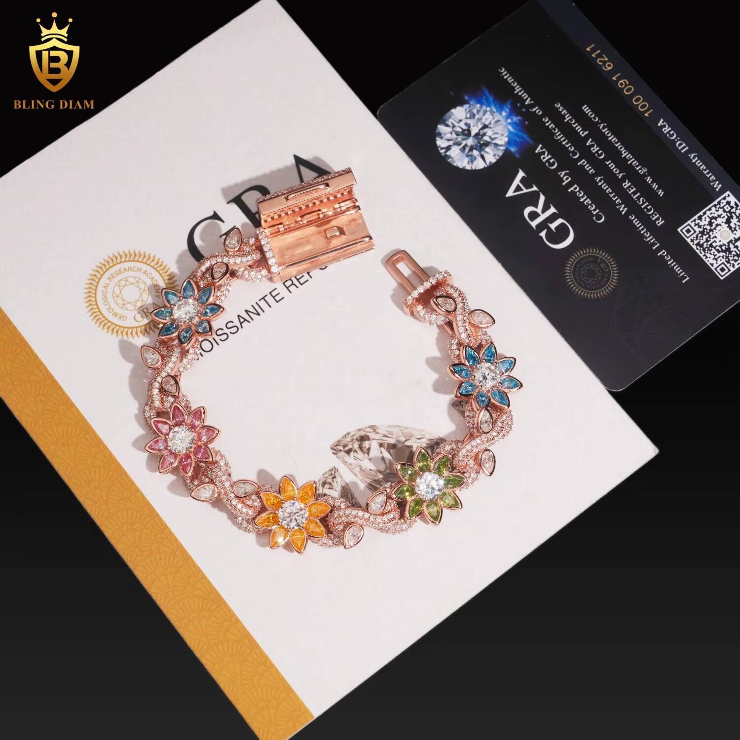 Silver 925 Gold Plated Pass Diamond Tester Hip Hop Jewelry Custom Colored Moissanite Cuban Link Chain Bracelet Men Jewelry