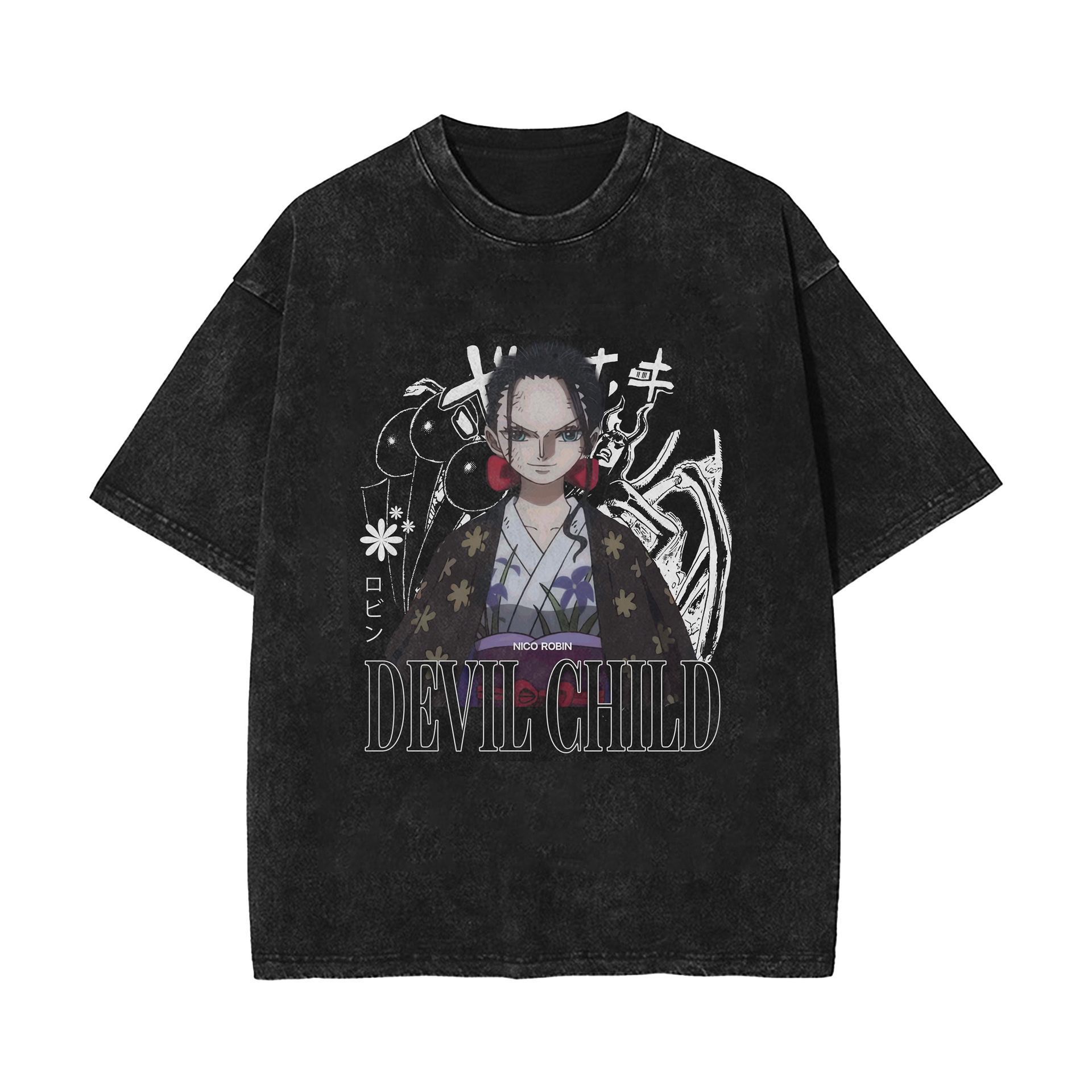 2025 New American-Style Washed Vintage Cotton T-Shirt Zoro, Luffy, Japanese Anime Print Washed Distressed Short-Sleeve T-Shirt - TT8558