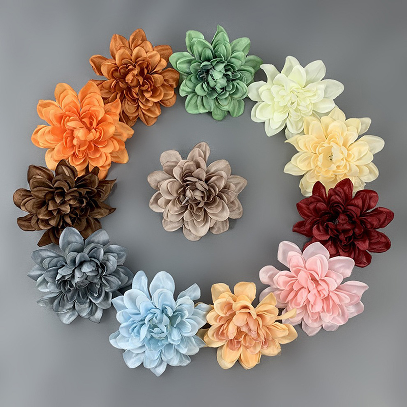 Diameter 10cm Artificial Dahlia Flower Heads Silk Flower Head Fake Flower Wholesale for Table Centerpieces Bridal Shower Home Hair Cap Dresses Decor