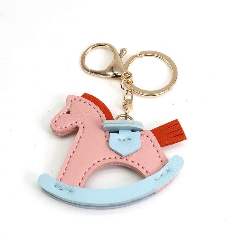 Hot-Selling Leather Rocking Accessory Pendant Bag Charm Cartoon Little Wooden Horse Keychain
