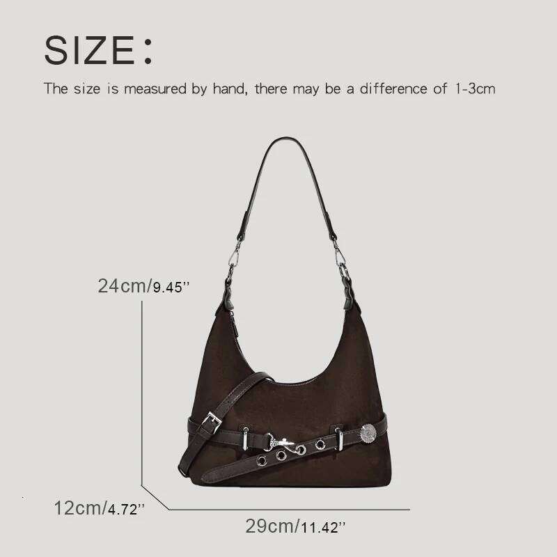 Vintage Faux Suede Hobos Bags For Women Designer Handbag And Purses 2025 New In PU Sequined Belt Buckle Underarm Shoulder