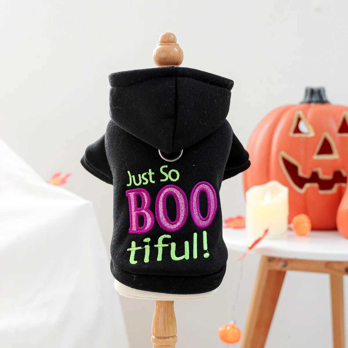 1PC Beautiful Halloween Cute Pet Clothes Pet Dog Mysterious Black Hooded Embroidered Alphabet Sweater Trickortreating Coat X250928