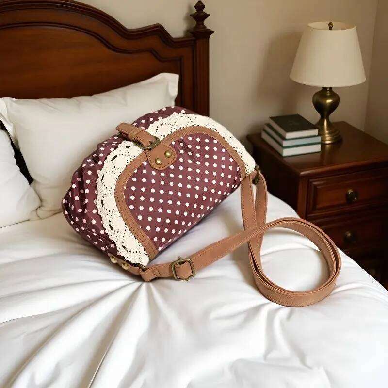 New tote bag Polka Dot Vintage Bag Casual Canvas Crossboby bag Lace One-Shoulder bags