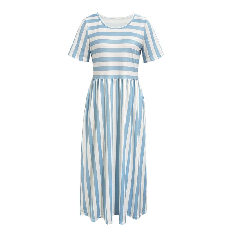 Women's Short Sleeve Striped Midi Dress - Minimalist French Elegant Dress for Outing & Party-CF50800