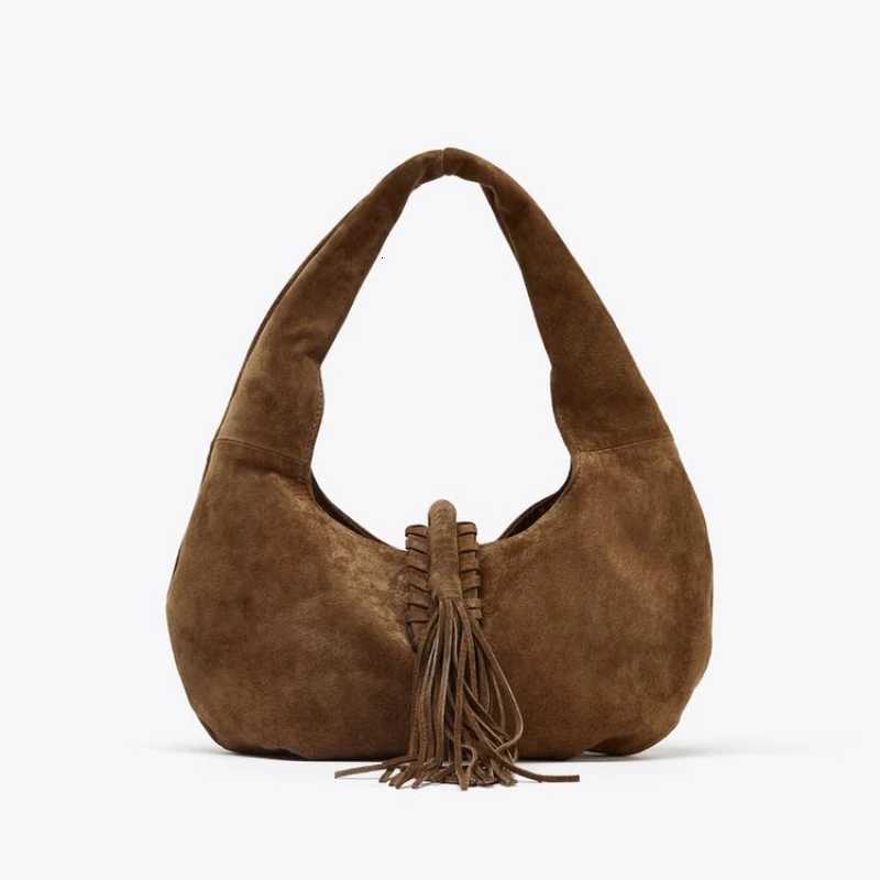WOMENS FRINGED SHOULDER BAG Luxury Design Suede Top Handle Handbags Solid Color HalfMoon Shoulder Bags Z250928
