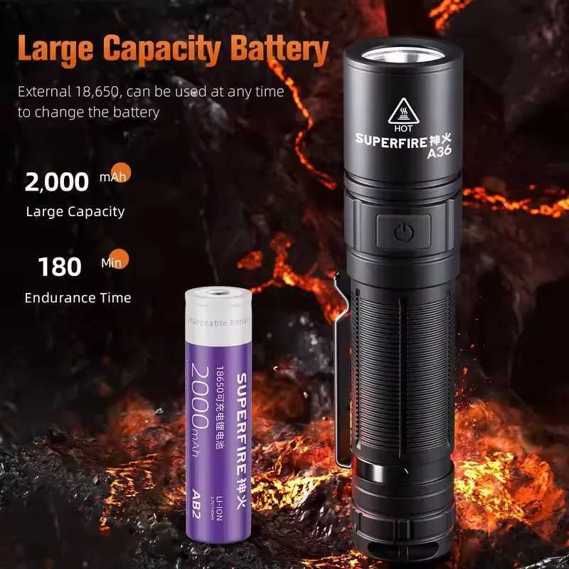 2025 SUPERFIRE A36 LED Flashlight EDC Rechargeable Torch 12W Powerful Portable TypeC with Indicator Magnet Tail Camping Lantern C250928