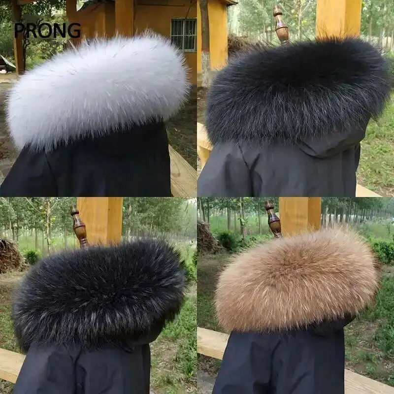 Real Raccoon Fur Collar For Winter Coat Hood Decor Furry Fur Collar Women Men Real Fur Shawl Warm Large Size Fur Scarf 250928